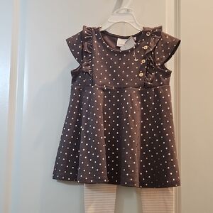 New - Tahari Chocolate and Gold Polka Dot 2 Piece Set With Tags On